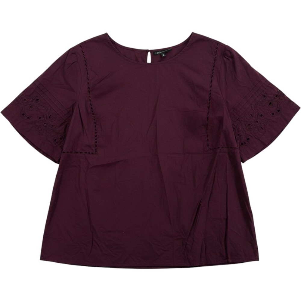 Lane Bryant Women 26 Purple Cotton Eyelet Embroidered Short Sleeve Blouse Top